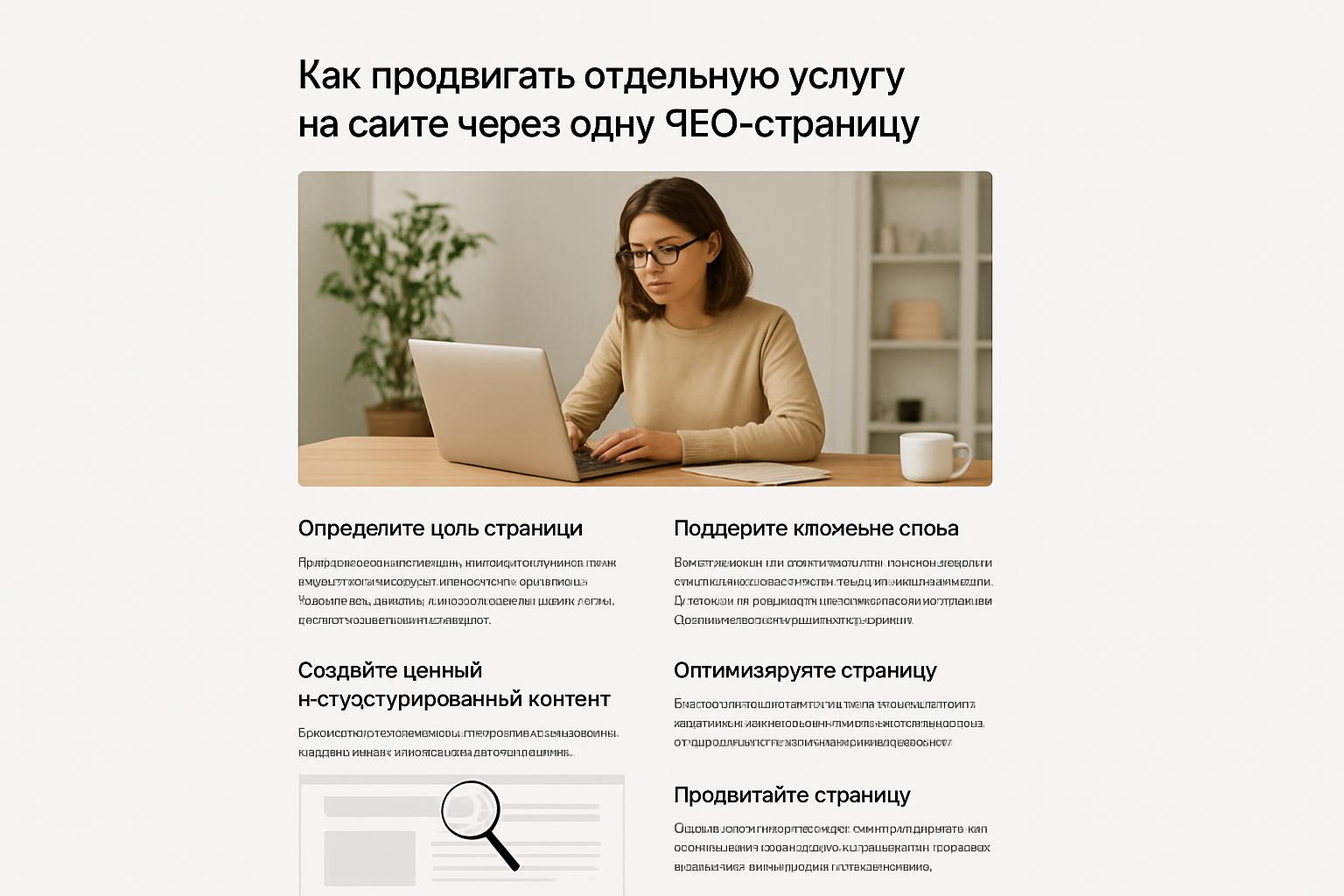Как продвигать отдельную услугу на сайте через одну SEO-страницу. Контент: наполните страницу полезным и структурированным текстом